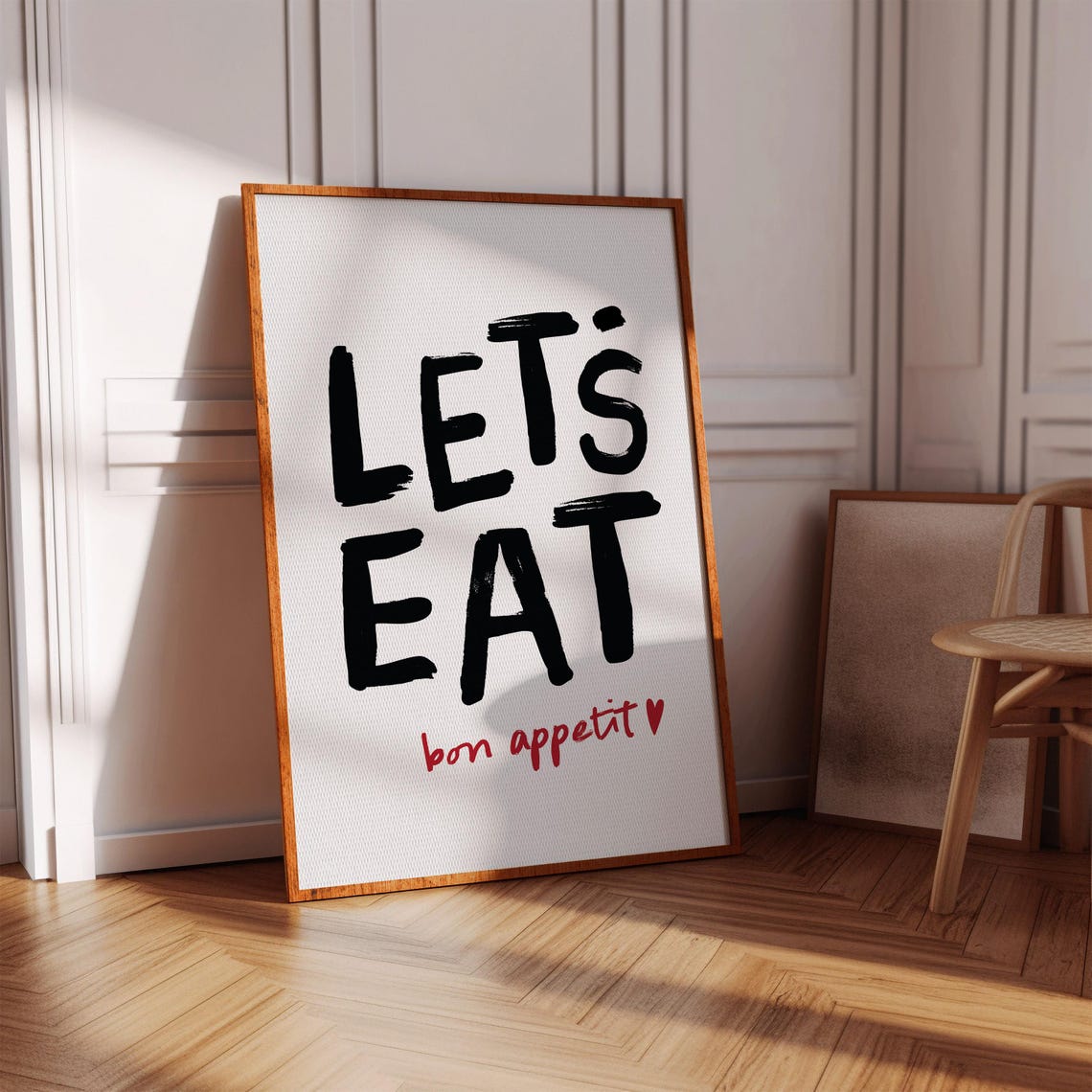 Lets Eat Bon Appetit Kitchen Poster With Bold Brush Typography