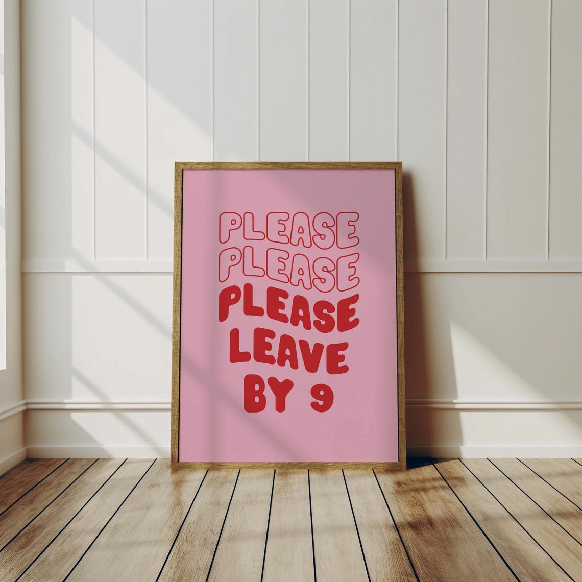 Please Please Please Leave By 9 Bold Red Pink Funny Quote Poster - Image 3