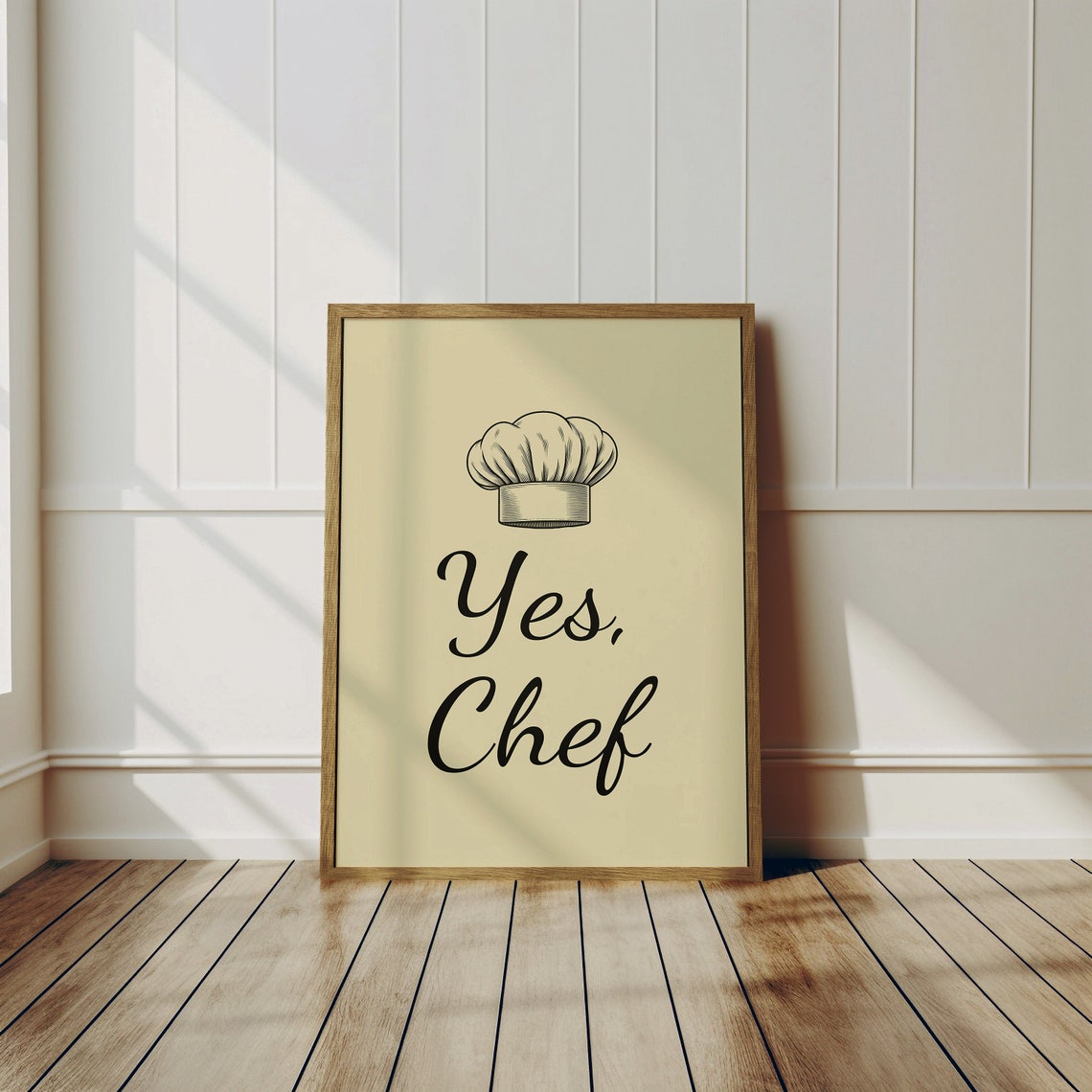 Yes Chef Script Chef Hat Cream Kitchen Quote Art Wall Poster