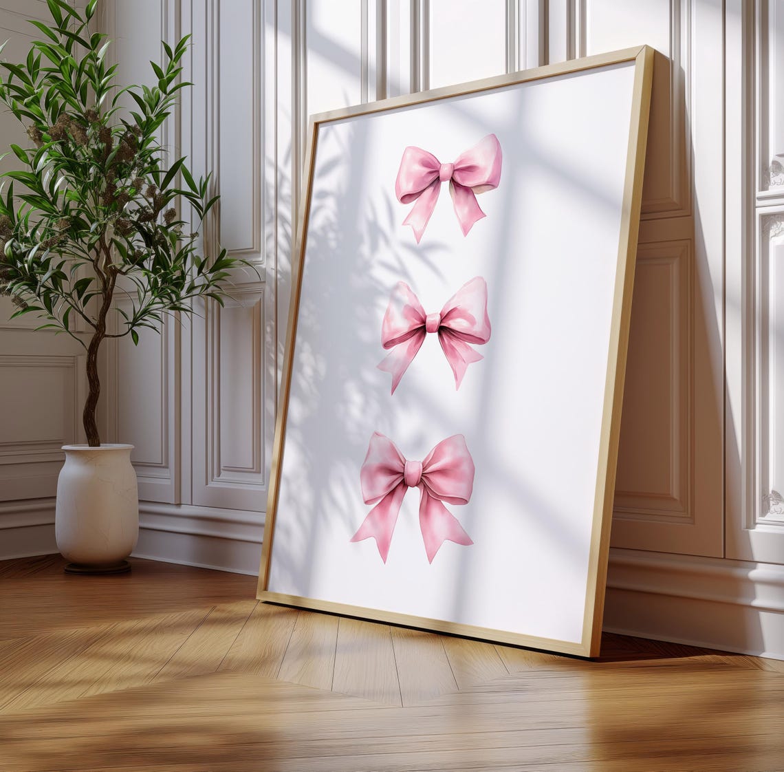Pink Bow Trio Watercolor Poster Sweet Coquette Girly Room Decor - Image 3