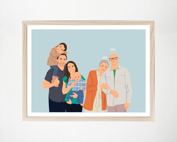 Custom Family Memorial Portrait Angel Halo Grandparents Poster