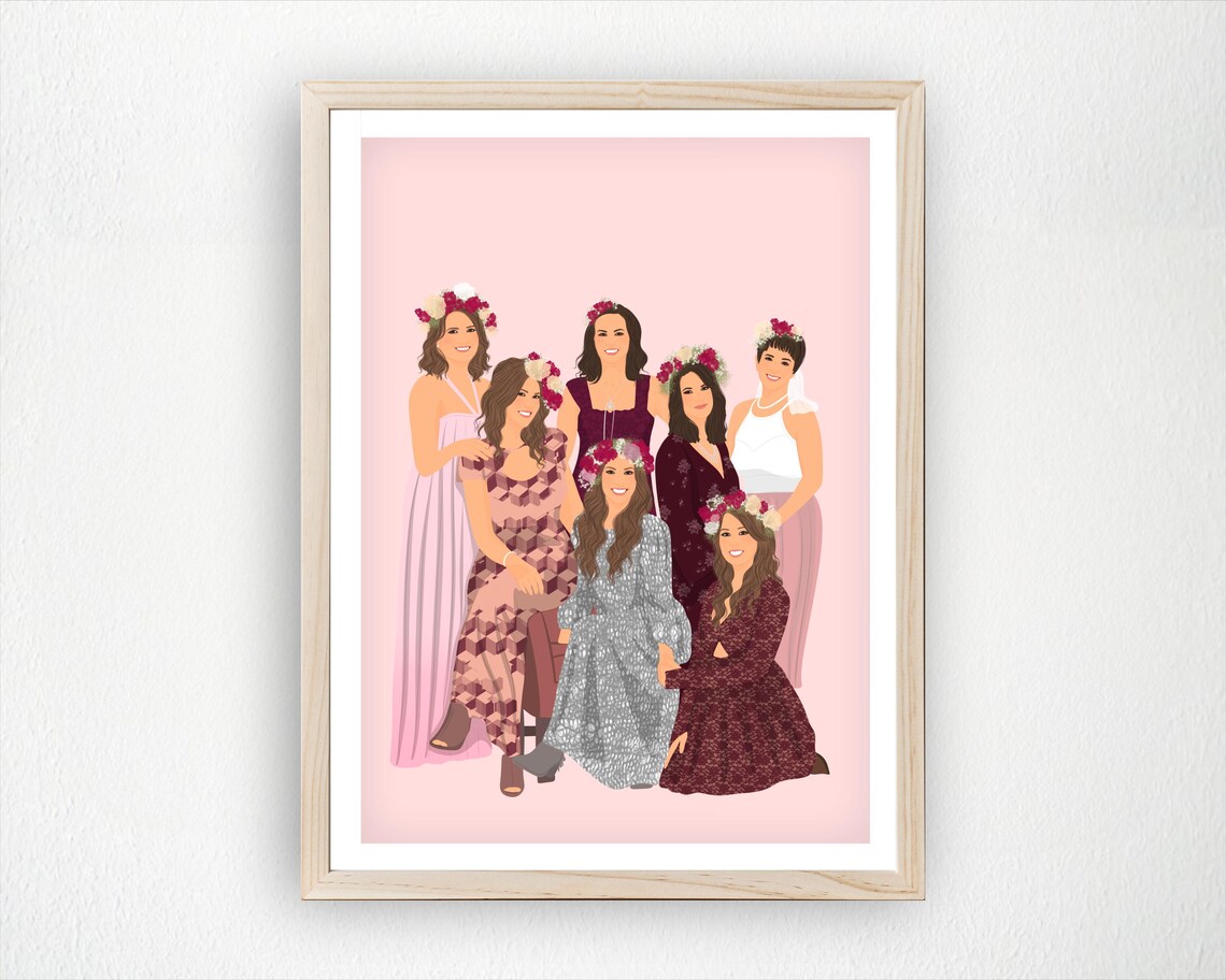Custom Bridesmaid Group Portrait Floral Crown Friends Poster