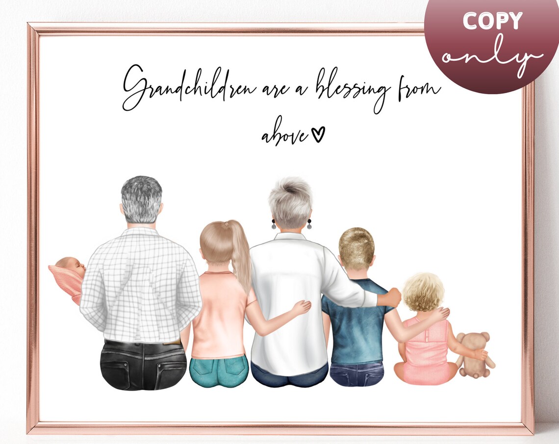Personalized Family Portrait Art Print for Grandparents
