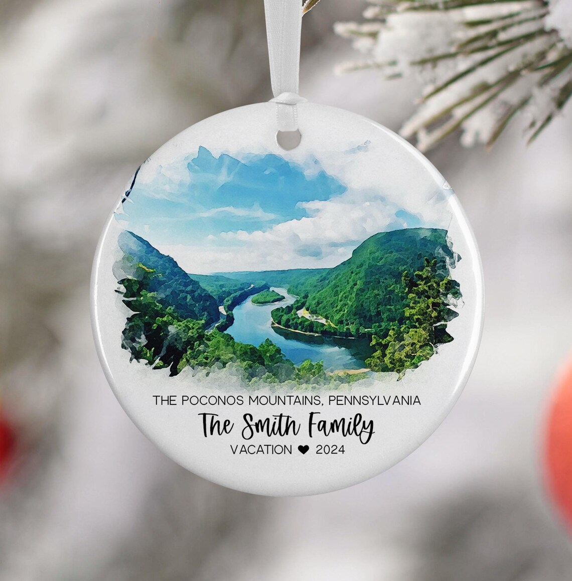 Pocono Mountains Ornament Personalized Travel Print