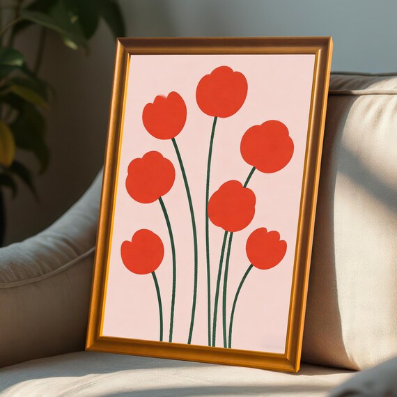 Minimalist Red Flower Art Print