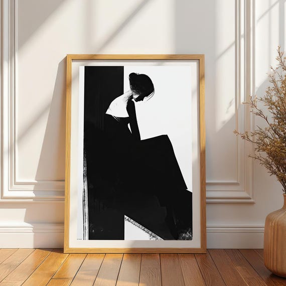 Minimalist Silhouette Art Print Black And White Figure High Contrast Contemporary