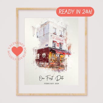 Our First Date Venue Portrait Custom Watercolor Couple Drawing Hand Drawn Venue Illustration Anniversary Keepsake Valentines Gift