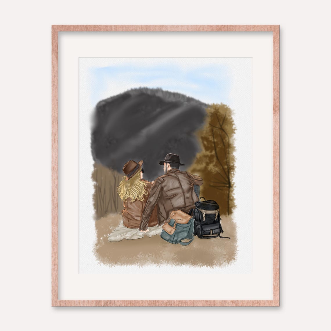 Custom Couple Portrait at Misty Mountain Back View Poster Art