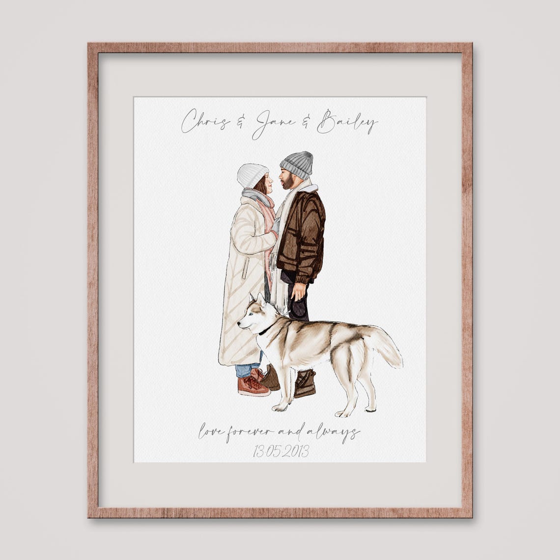 Custom Couple With Dog Portrait Couple And Pet Portrait Hand Painted Portrait From Photo Dog And Owner Portrait Painting Family With Dog - Image 3