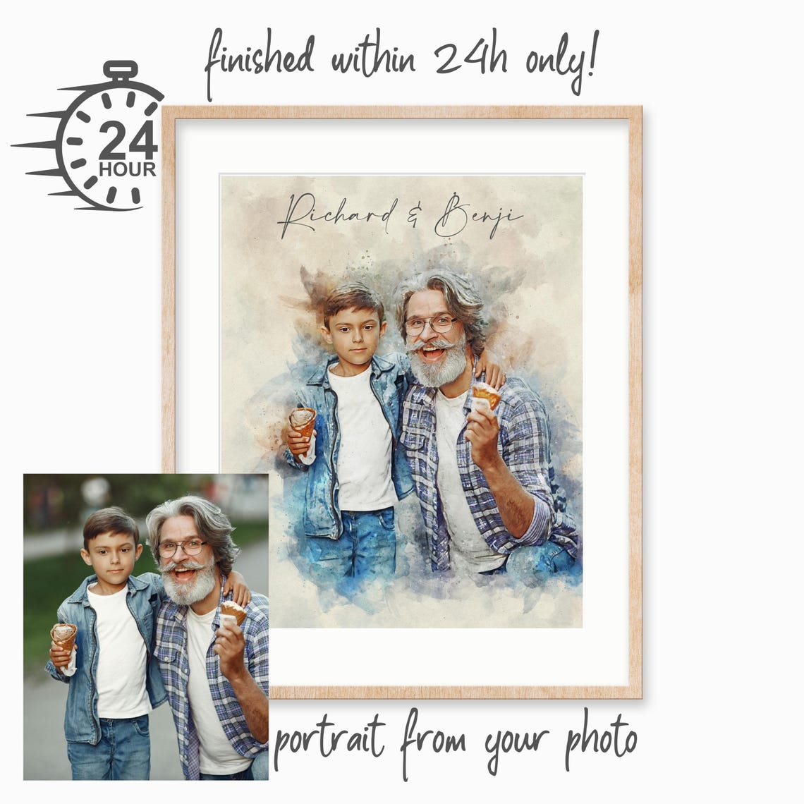 Mothers Day Watercolor Portrait From Photo Gift For Mom Mother Grandma Mother Son Daughter Kids Portrait Family Portrait 1st Mothers Day - Image 2