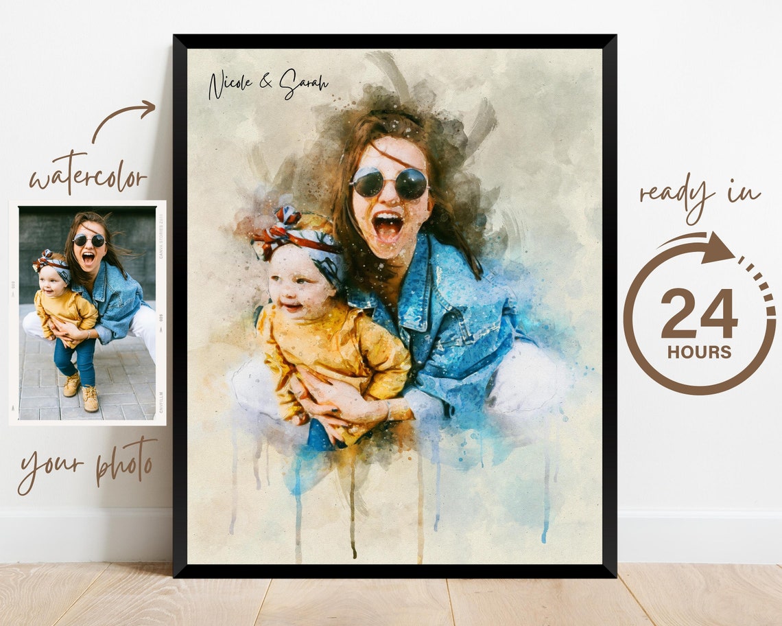Personalized Mothers Day Gifts Gifts For Mom Mother Grandma Custom Watercolor Portrait Painting From Photo Family Portrait Painting - Image 2