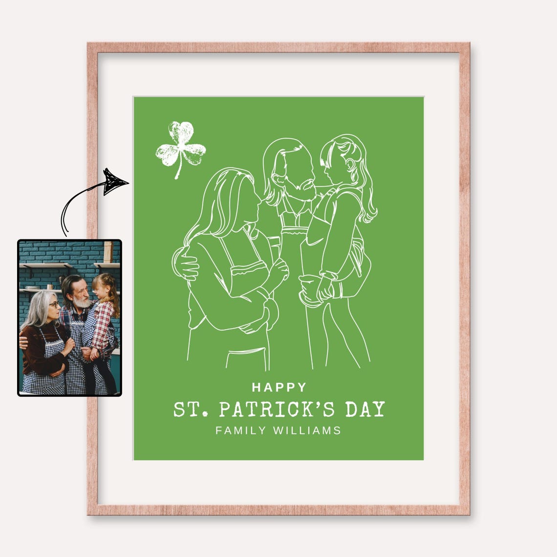 Personalized St. Patrick's Day Couple Embrace Line Art Poster - Image 2