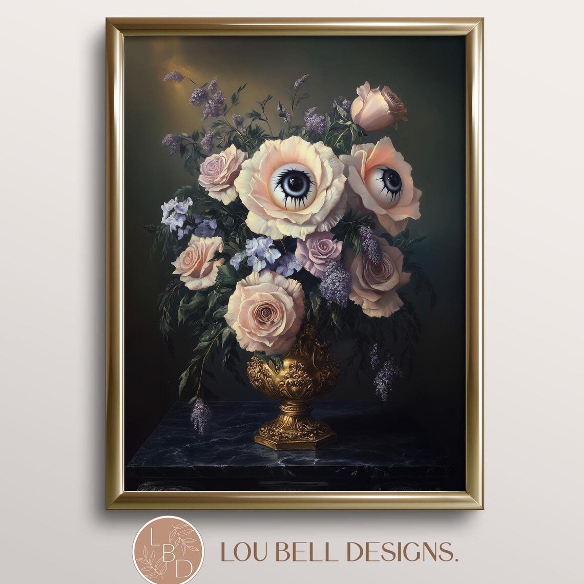 Blush Eyeball Roses Bouquet Spooky Gothic Halloween Art Print