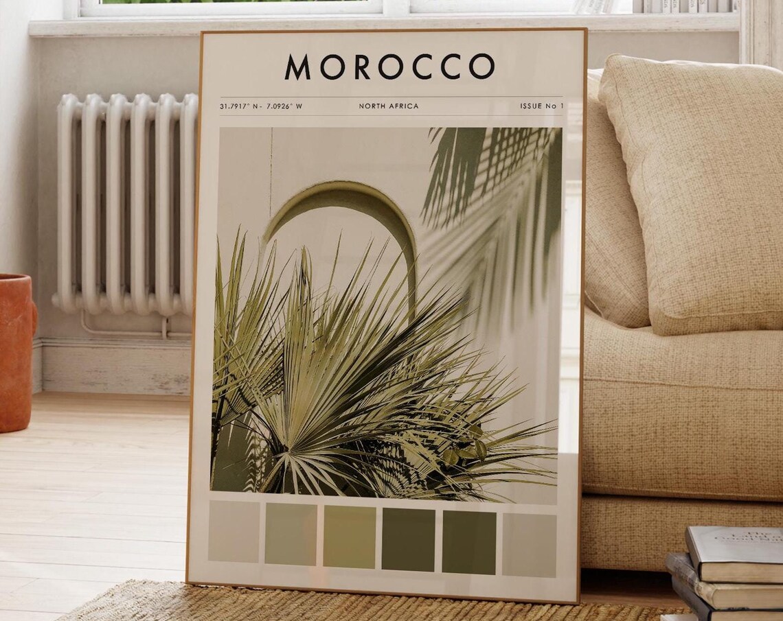 Morocco Travel Poster, Marrakech Palm Tree Minimalist Art
