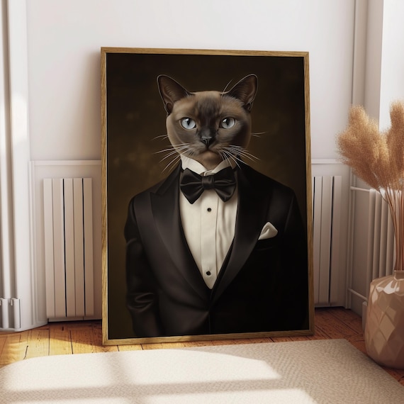 Siamese Cat in Tuxedo Bow Tie Gentleman Portrait Funny Cat Poster