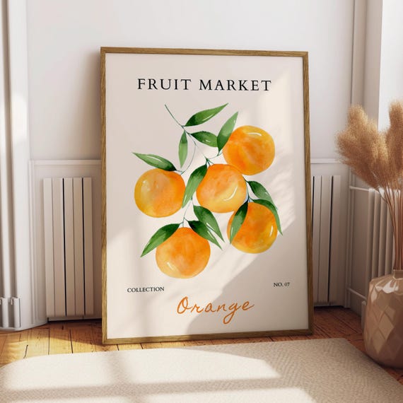 Orange Fruit Market Poster Food Kitchen Decor Print Illustration Gift For Lover Art
