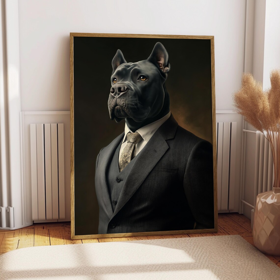 Black Cane Corso in a Dark Suit Powerful Dog Portrait Poster for Fans