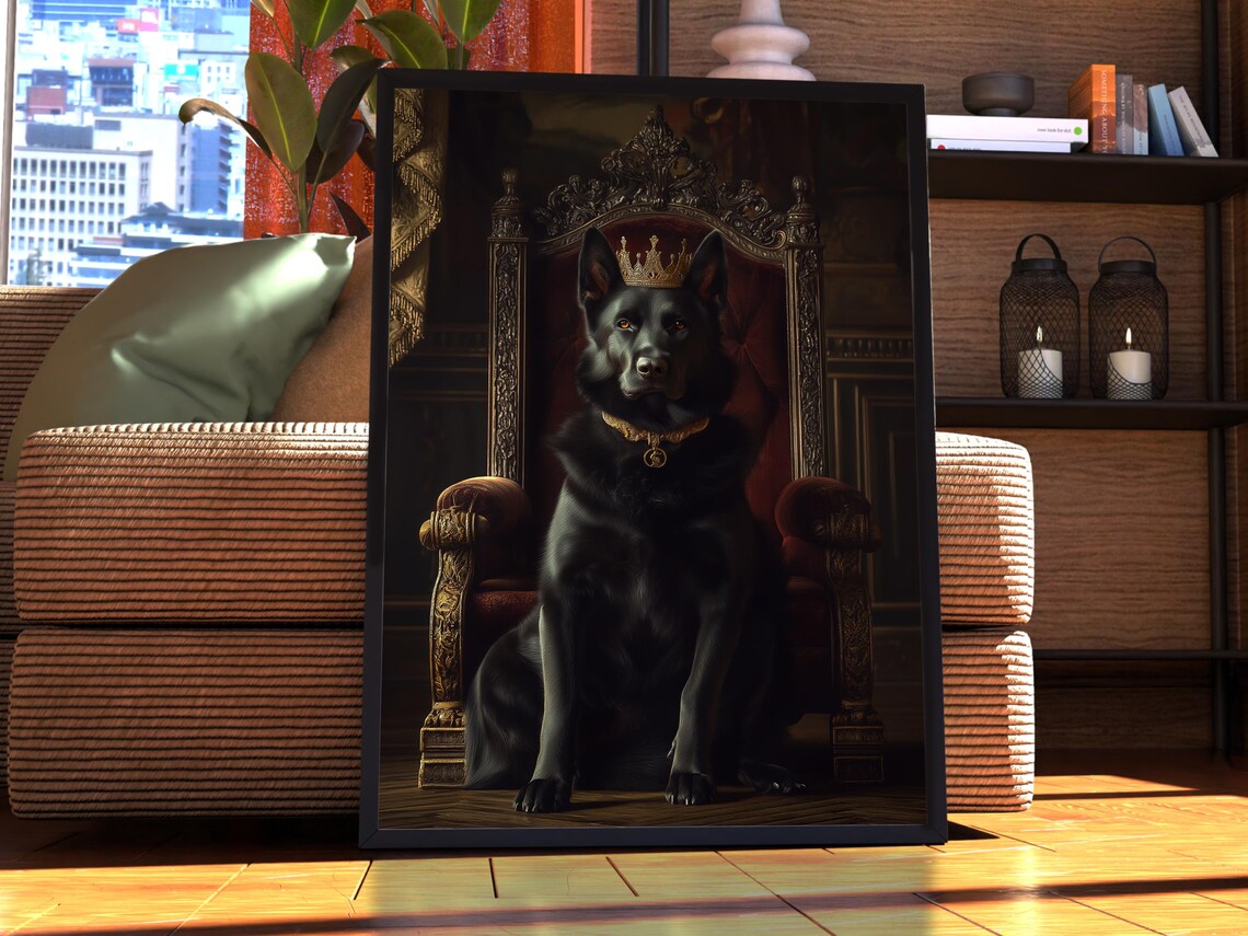 Black German Shepherd Royal Portrait Art Print