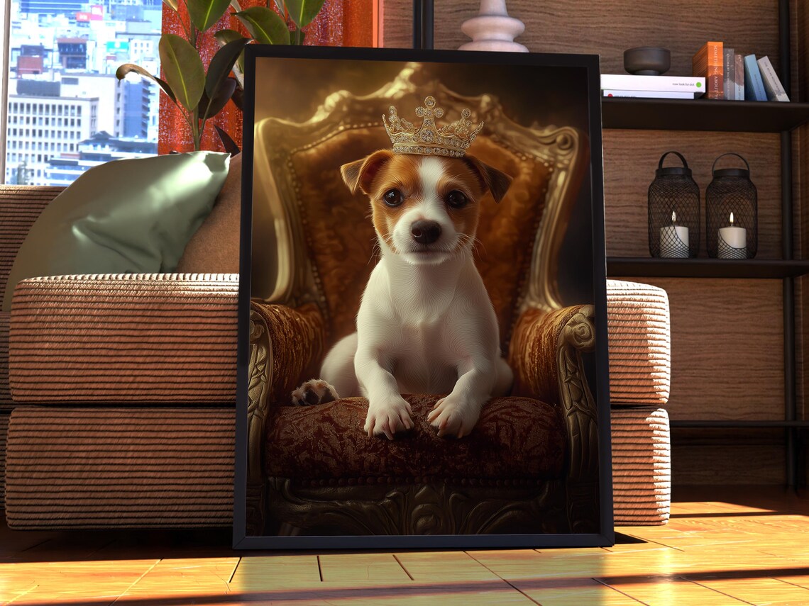 Jack Russell Terrier Royal Portrait Crowned Puppy Throne Dog Poster
