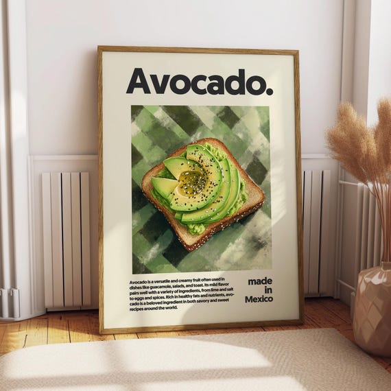 Avocado Poster Food Kitchen Decor Print Mexican Breakfast Gift For Lover Wall Art