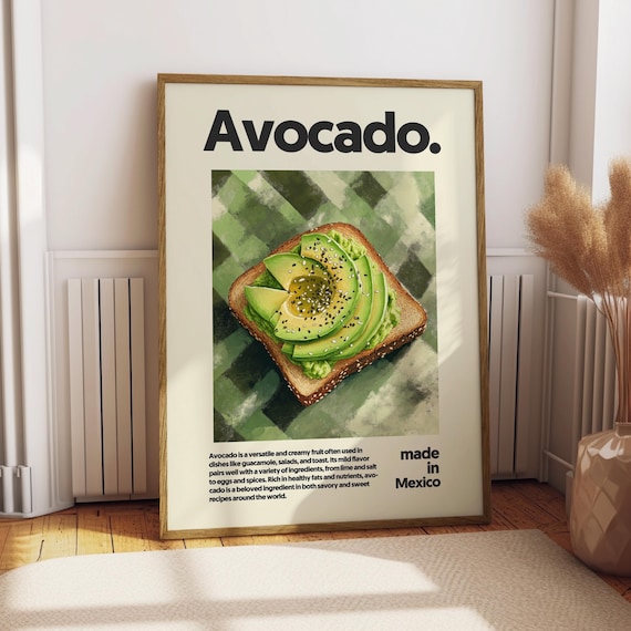 Avocado Toast Healthy Breakfast Illustration Kitchen Decor Wall Art