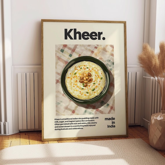 Kheer Indian Sweet Rice Pudding Dessert Bowl Food Poster Kitchen