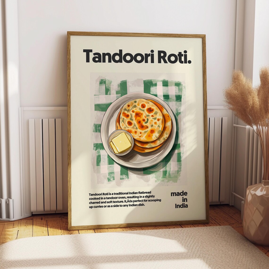 Tandoori Roti Indian Flatbread Curry Kitchen Poster with Butter Illustration