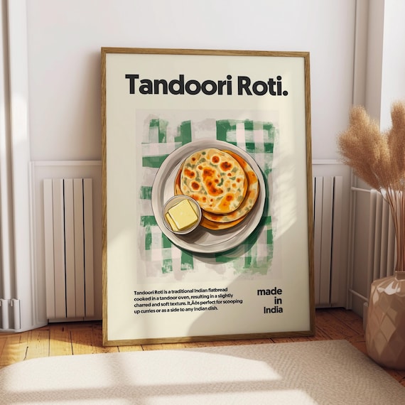 Tandoori Roti Indian Flatbread Curry Kitchen Poster with Butter Illustration