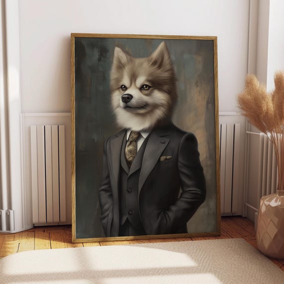 Pomsky Suit Portrait Dog Poster Pet Custom Art Gift For Lover Funny