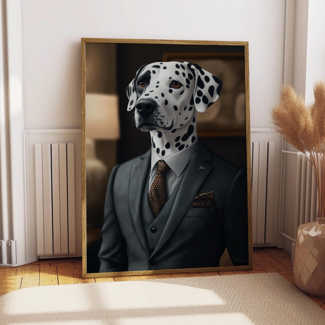 Dapper Spotted Dalmatian in Dark Suit Funny Dog Portrait Poster