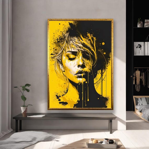 Modern Yellow Abstract Portrait Art Print Home Decor For Living Room Bedroom Office
