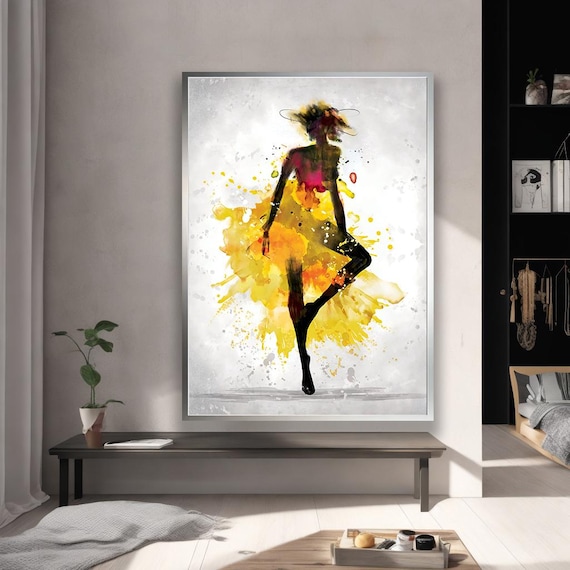 Dancer in Yellow Watercolor Splash Abstract Figure Art Poster