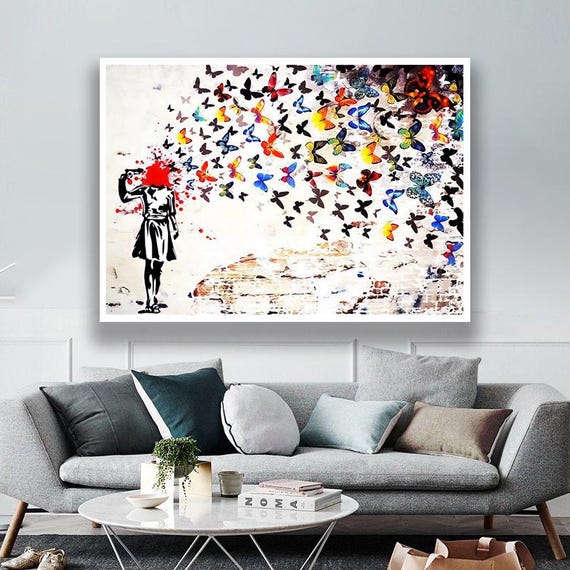 Girl With Butterflies Urban Street Art Canvas Print