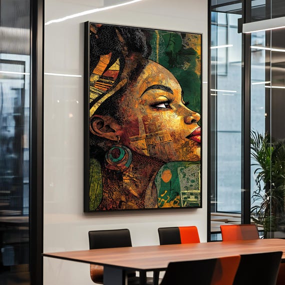 Afrocentric Woman Wall Art Abstract African Portrait Canvas In Vibrant Colors