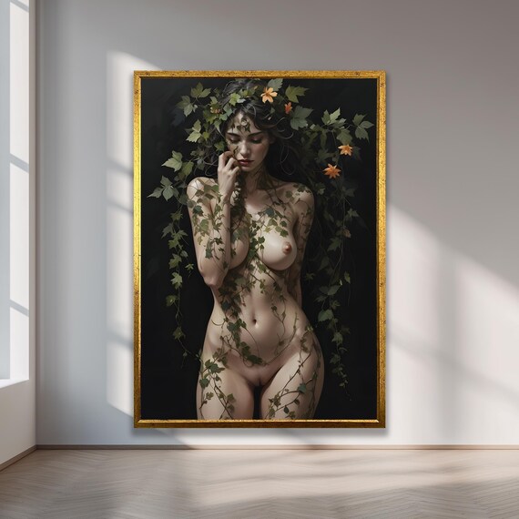 Forest Spirit Nude Wall Art Botanical Woman Canvas Print For Natureinspired Decor