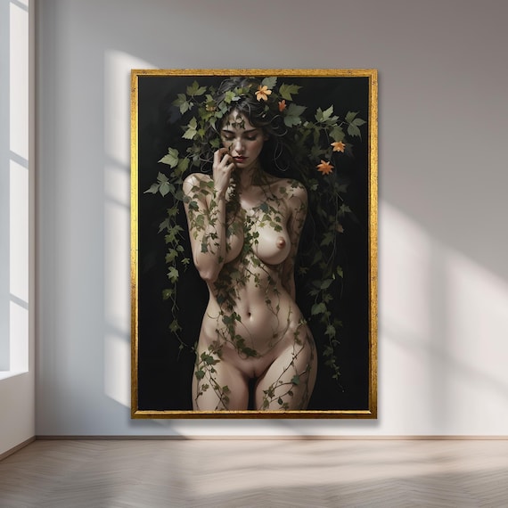 Ivy Covered Nude Woman Dark Botanical Forest Spirit Poster Art