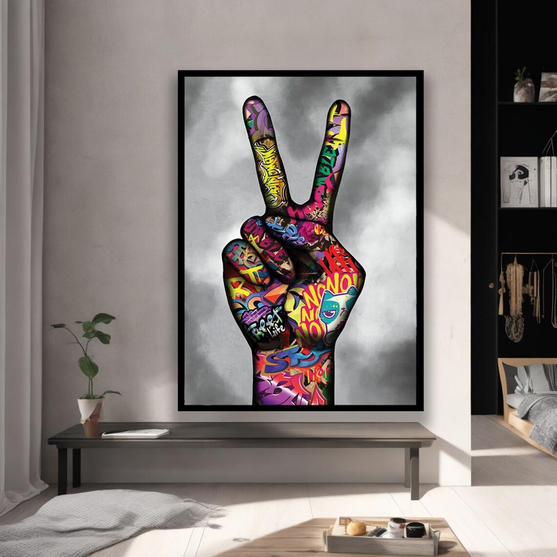 Graffiti Peace Sign Hand Colorful Street Art Urban Style Bold Wall Poster