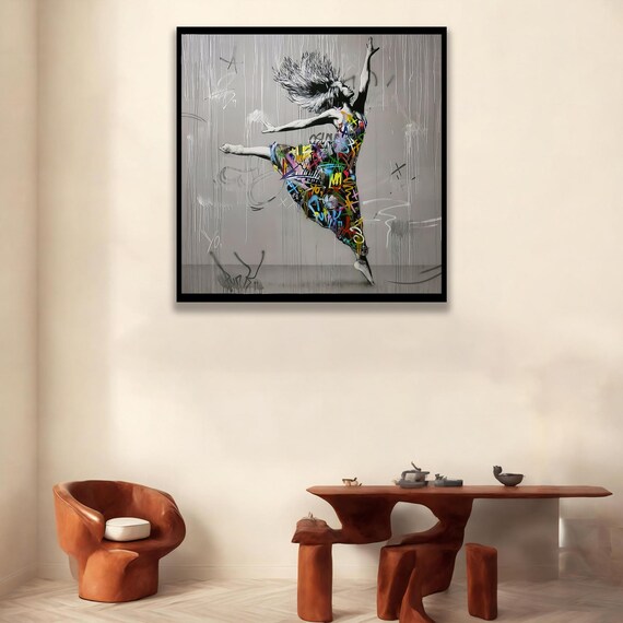 Colorful Graffiti Dancer Canvas Urban Street Art Style Wall Decor Print