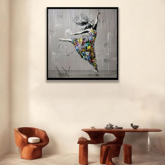 Graffiti Dancer Leaping Colorful Street Art Dress Canvas Poster