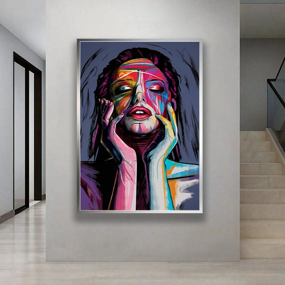 Abstract Woman Canvas Art Colorful Portrait Painting For Living Room Or Bedroom Home Decor