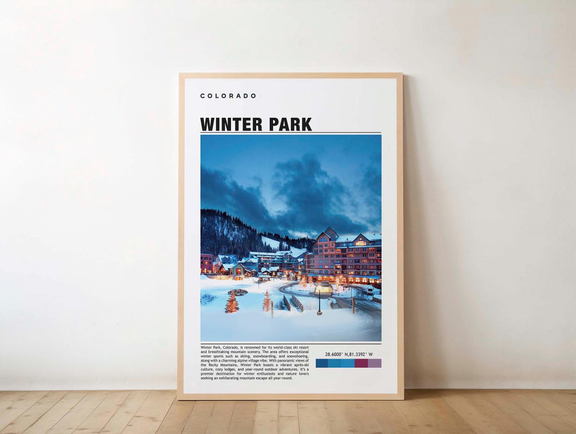 Winter Park Print Travel Poster Colorado Art Snowy Peaks Ski Resort Scenic Views Outdoor Adventure Mountain Charm Wonderland
