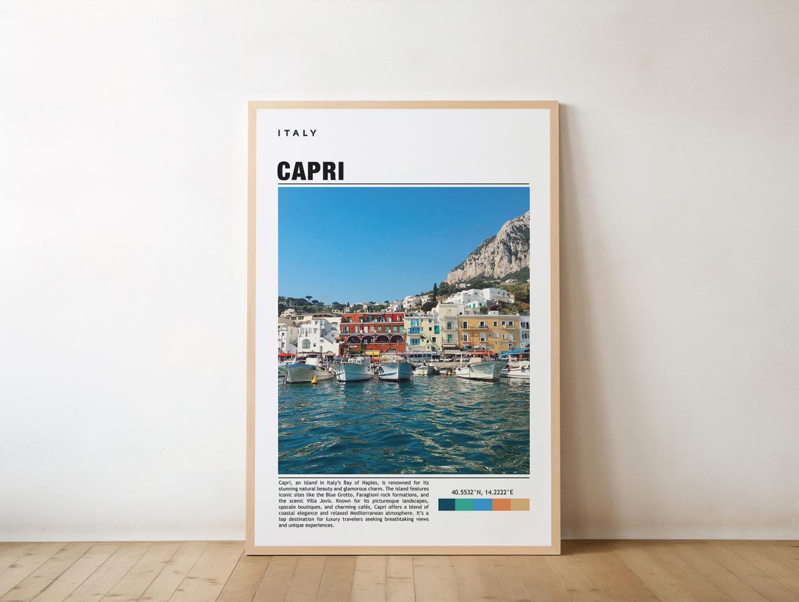 Capri Italy Harbor Blue Grotto Coast Vintage Style Photo Poster