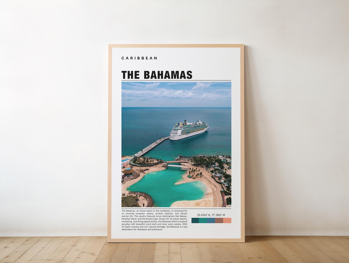 Bahamas Cruise Ship Aerial Turquoise Caribbean Travel Poster