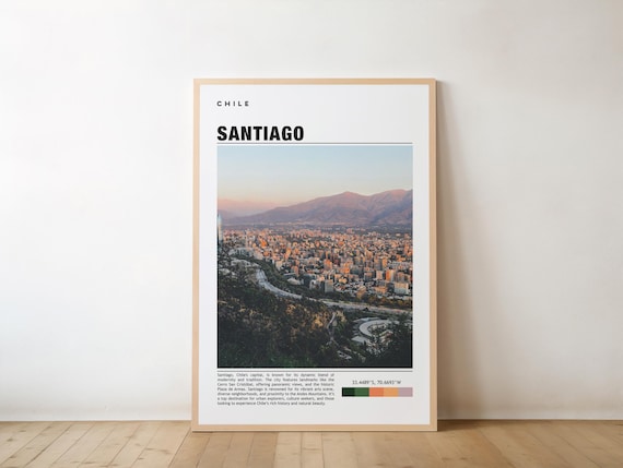 Santiago Chile Andes Mountains Sunset Cityscape Photo Travel Poster