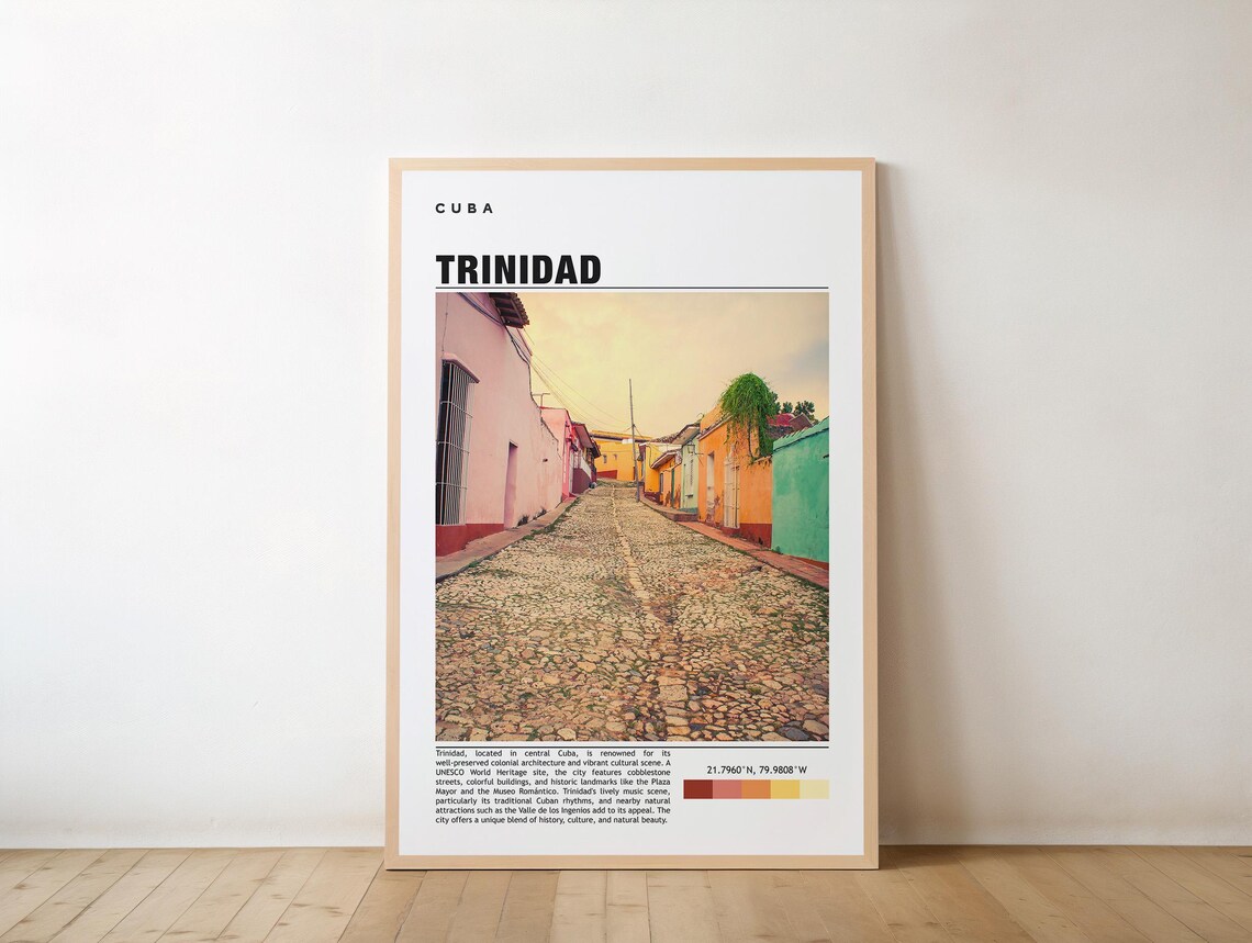 Trinidad Cuba Cobblestone Street Colonial Houses Photo Travel Poster
