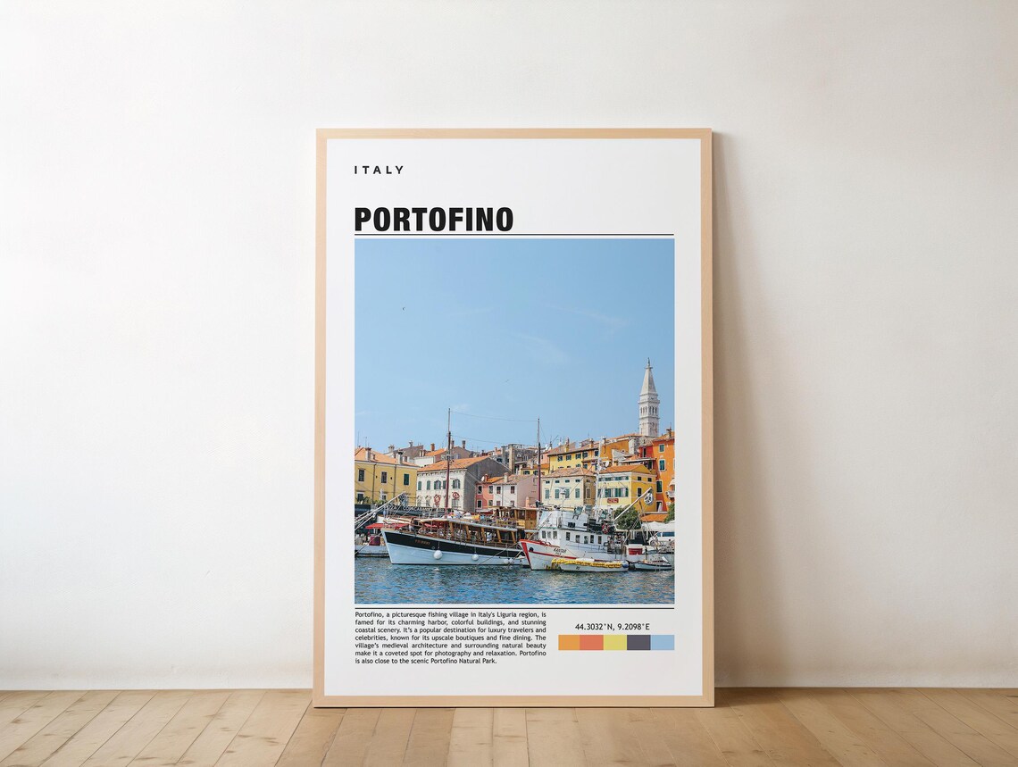 Portofino Italy Colorful Harbor Boats Ligurian Coast Travel Poster