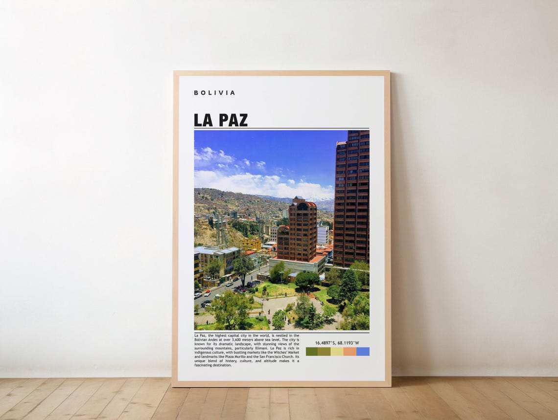 La Paz Print Bolivia Poster Mountain City Travel Art Scenic Views Urban Andes Cultural Hub Cable Cars Altitude Life Charm