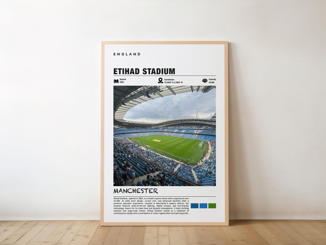 Etihad Stadium Print England Poster Manchester Views Art Urban Charm Football Arena Sports Venue City