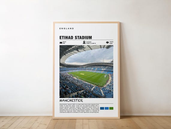 Etihad Stadium Print England Poster Manchester Views Art Urban Charm Football Arena Sports Venue City