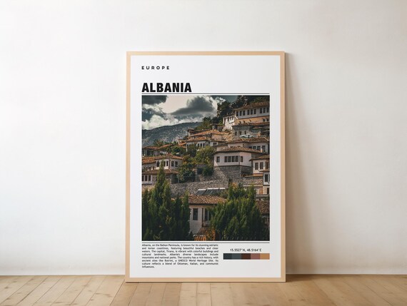 Albania Europe Ottoman Hillside Old Town White Houses Travel Poster